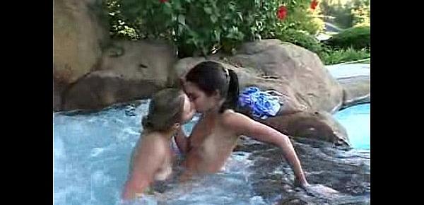  Chloe 18 and her Girlfriend are Outdoors in a Pool having Lesbian Sex